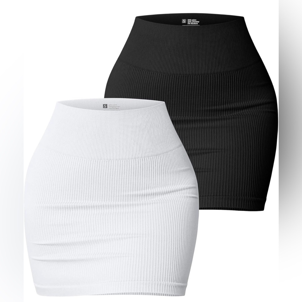 OQQ Women's 2 Piece Skirts Basic Versatile Stretchy Ribbed Casual High Waist